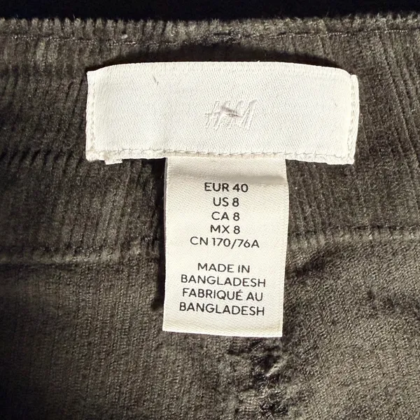 HM Women Olive Green Gray Corduroy High Waist Wide Leg Flare Pocket Pants 8 - Image 5