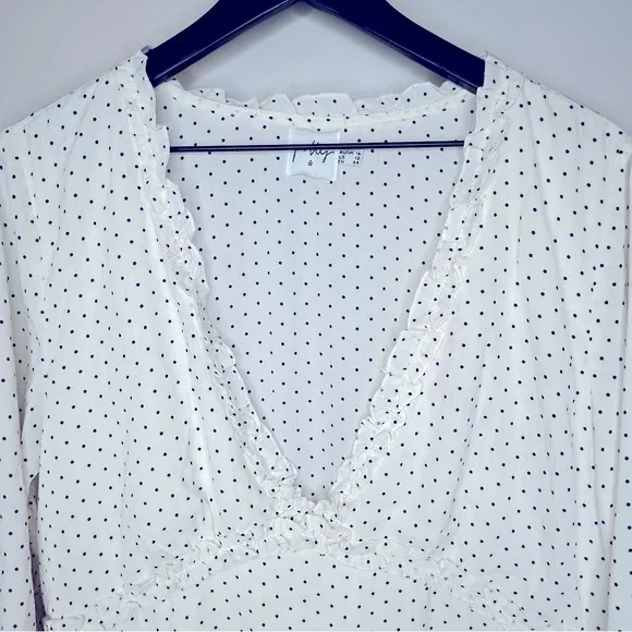 Polly Black and White Polka Dot‎ V-Neck Tiered Dress Size 12 - Image 3