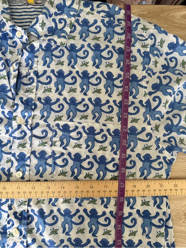 Roller Rabbit XL PJ Monkey Button Up Long Sleeve Shirt Blue Cotton Lounge White - Image 8