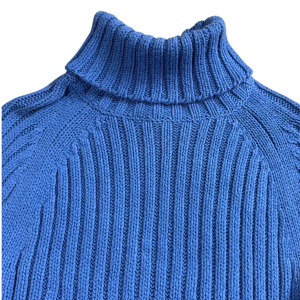 Abercrombie & Fitch Turtleneck‎ Sweater Women Large Blue Ribbed Chunky Knit Y2K - Image 3