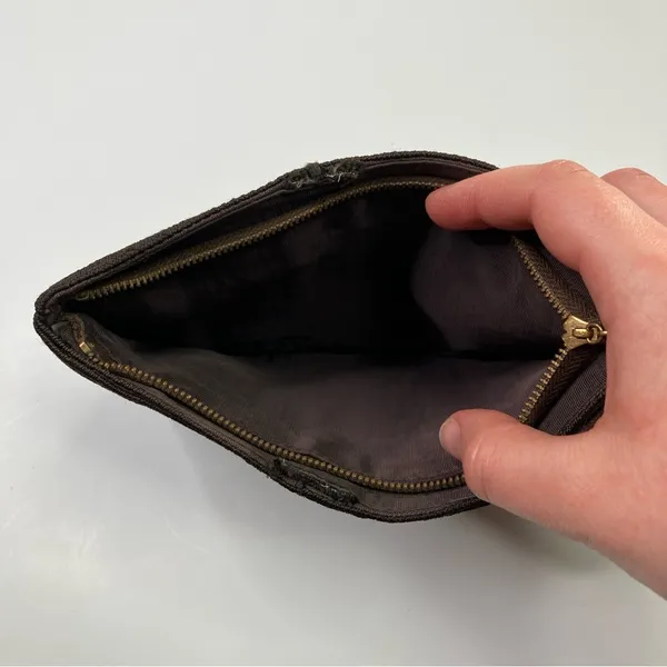 Brown Beaded Elegant Zip Clutch - Image 6