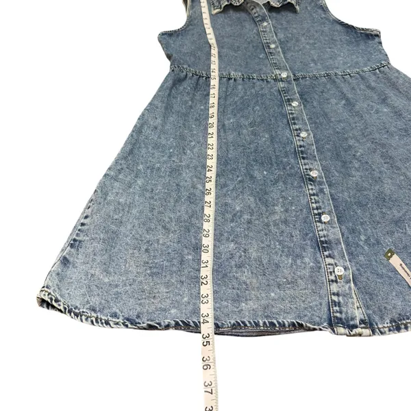 Vintage Acid Wash Denim‎ Dress Sleeveless Button Down 90s Medium - Image 8