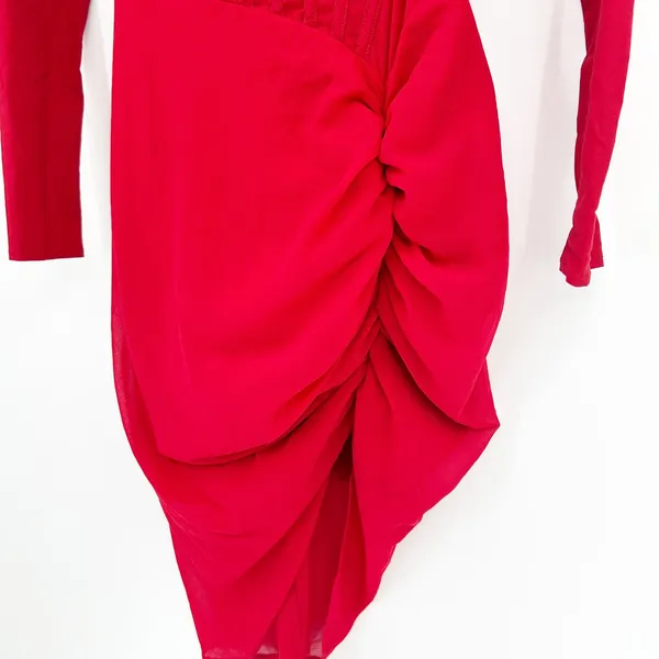 NWT PrettyLittleThing Womens Bodycon Corset Detail Ruched Midi Dress Size 4‎ Red - Image 5