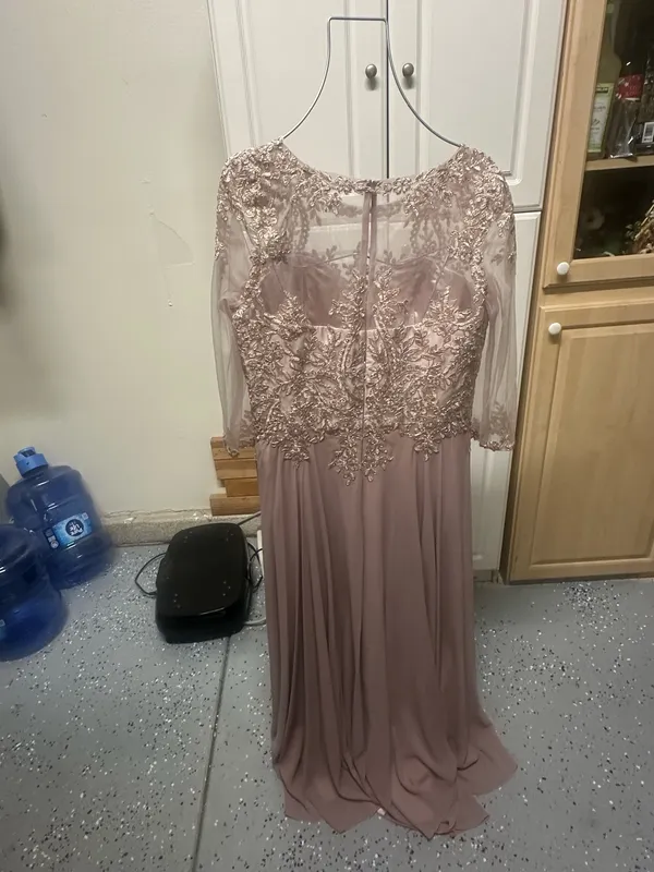 XScape Mauve Embroidered Long Sleeve Evening Dress - Image 5