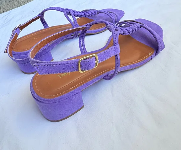 Via Mia Purple Suede Braided Strappy Block Heel Sandals - Image 6
