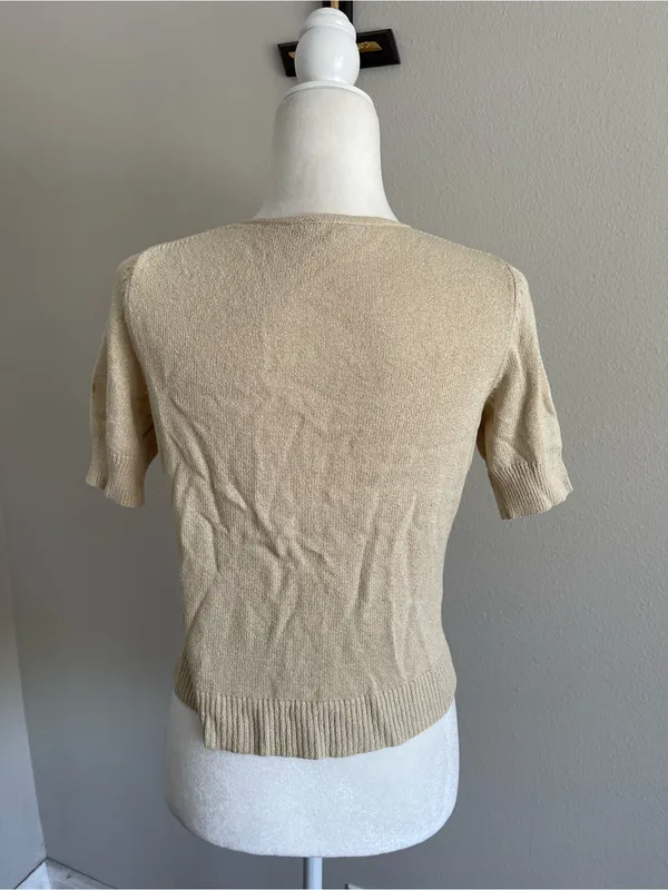 Ann Taylor Cream Knit Short-Sleeve Cardigan - Image 5