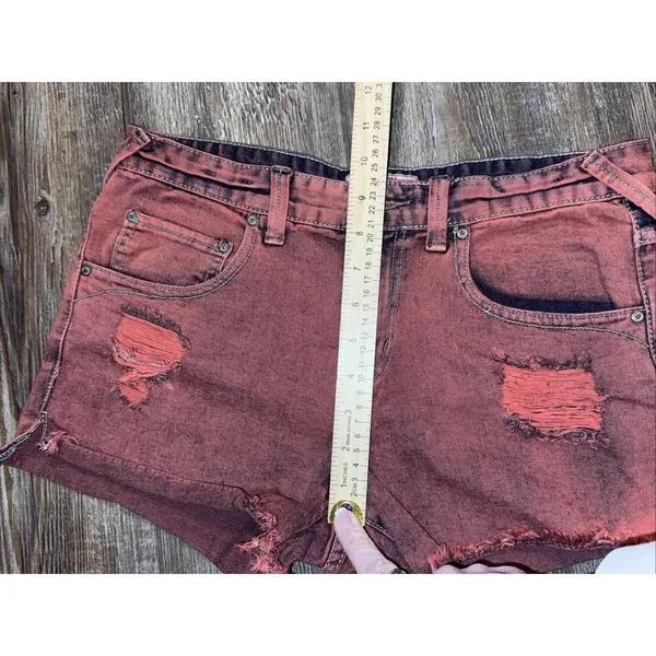Free People Red Boho Hippie Grunge Emo Goth Distressed Cut Off Y2K Denim Short‎ - Image 5