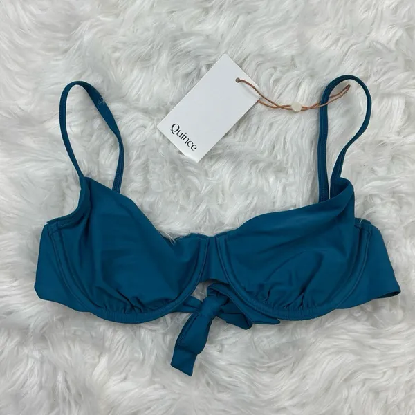 Quince Italian Demi Bikini Top Lagoon Teal Blue Size Small - Image 3