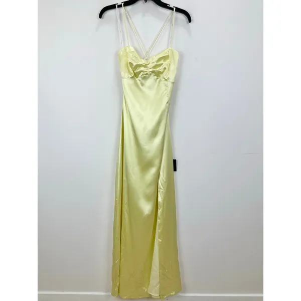 Lulus Stunning Example Light Yellow Satin Backless Maxi Dress Formal Small NWT - Image 5
