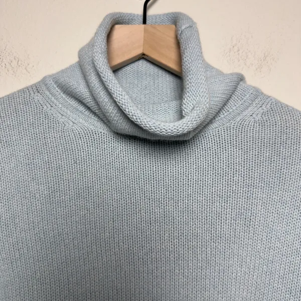 J.‎ Crew Women Cotton Cashmere Turtleneck Sweater Light Blue Roll Neck Fisherman - Image 4