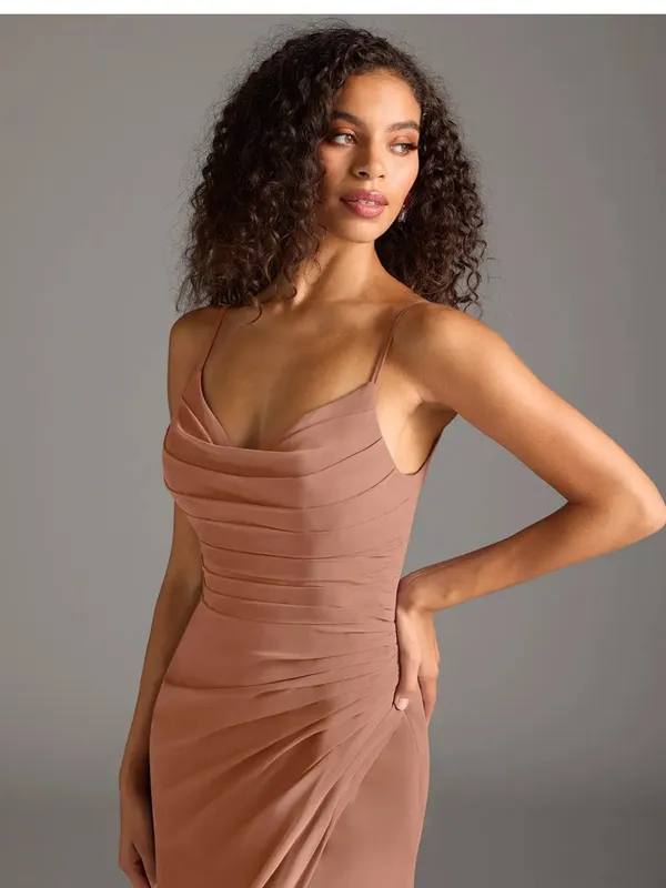 Azazie Deanda Dress Stetch Satin Bronzer - Image 2