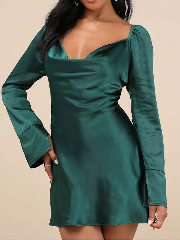 LULU’S Sensational Fate Emerald Green Satin Cowl Neck Mini Dress - Image 6