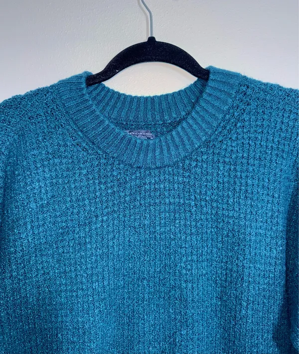 American Eagle Cloudspun Oversized Sweater Dark Teal Waffle Knit - Image 2