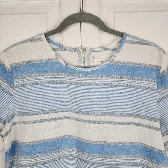 Lou & Grey Linen Cotton Striped Crop Top Blue White Grey Size M - Image 15