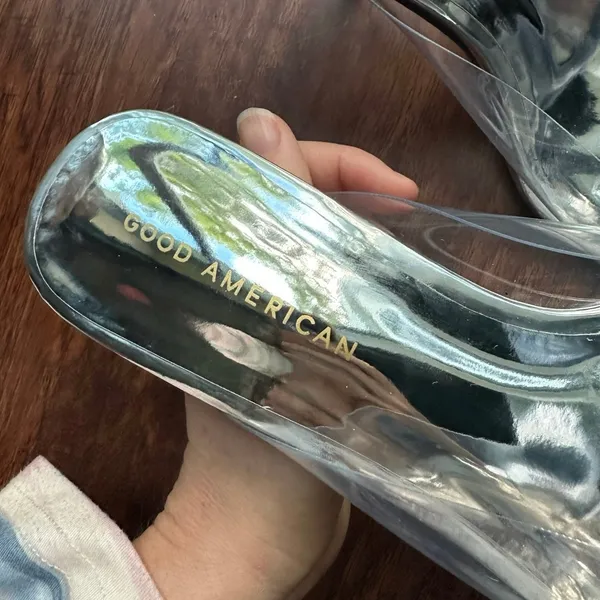 NEW Good American Emma Clear Stiletto Mule Heels Womens Open Square Toe 9 - Image 3