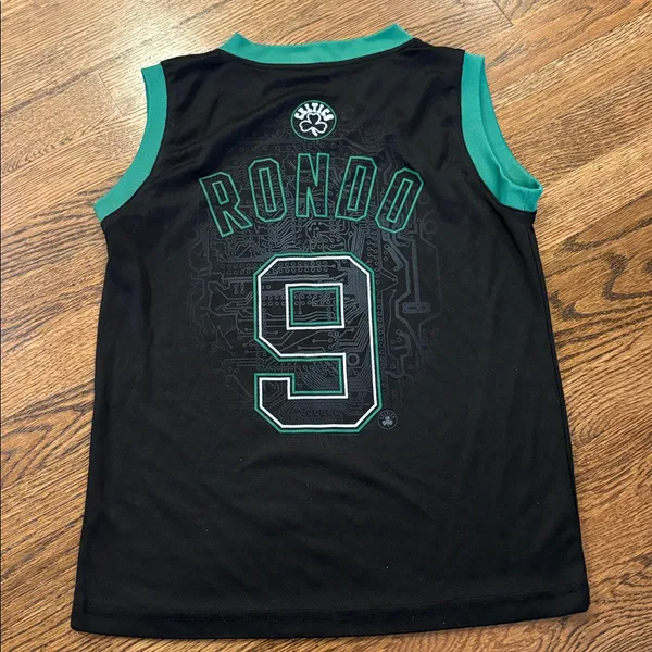 Majestic Boston Celtics Black and Green Jersey, vintage, Rondo #9, medium - Image 2