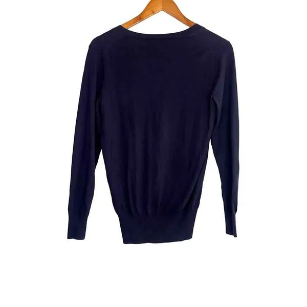 J.Crew Long Sleeve Soft Cotton V Neck Rib Hems Sweater Lightweight XS Navy Blue - Image 11