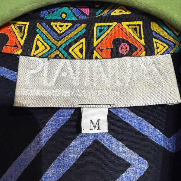 Platinum Blue Abstract Geometric Oversized Colorblock Button Down Blouse Sz M - Image 5