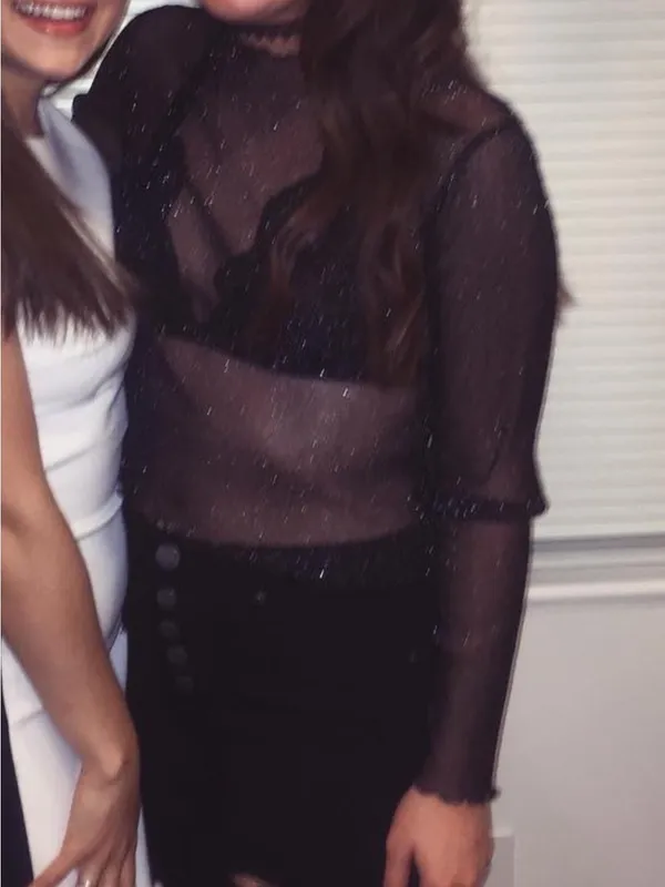 Brandy Melville Black Sparkle Sheer Long Sleeve Top - Image 4