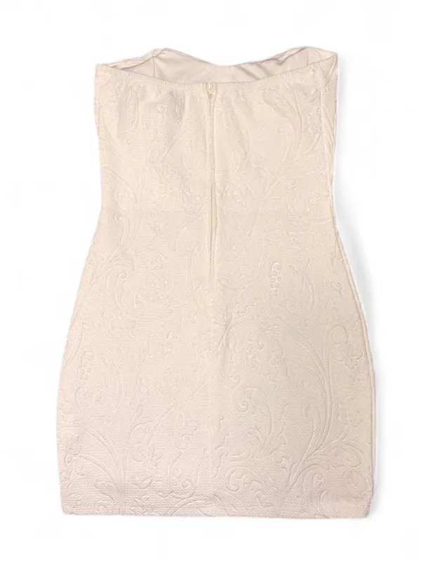 Windsor White Strapless Floral Embossed Jacquard Bodycon Mini Dress Medium - Image 3