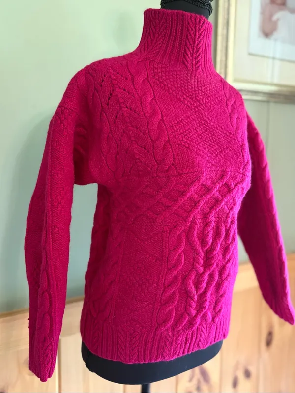Vintage Ralph Lauren 100% Wool Cable Knit Turtleneck Sweater Pink Size Small - Image 2