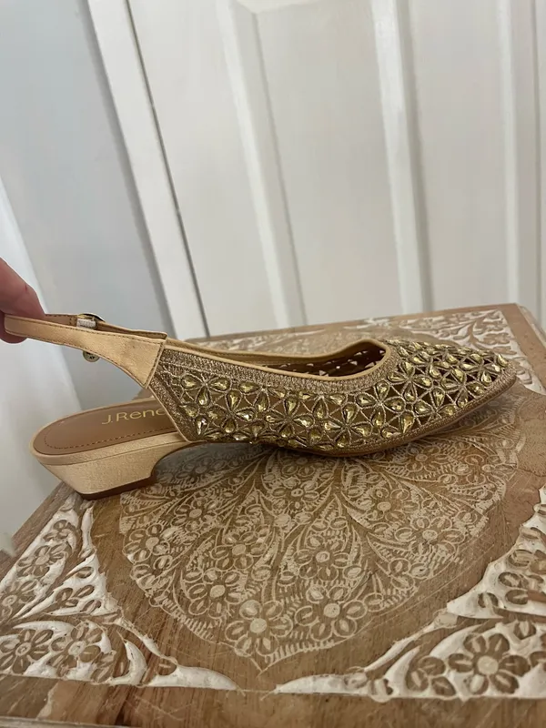 J Renne Gold Embellished Slip -On Mules - Image 2