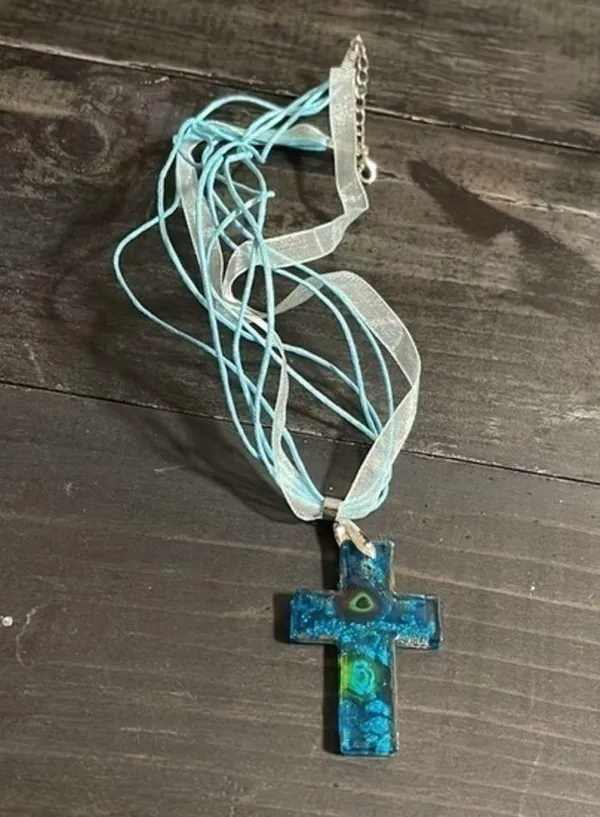 Handmade Glass cross with ribbon necklace. - Image 5