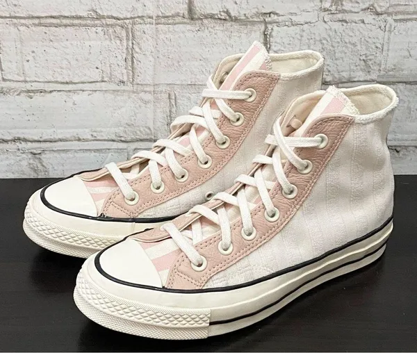 Converse 572701C Chuck 70 Hi Crafted Folk Jacquard Sneakers Egret/Pink Clay 8 - Image 2