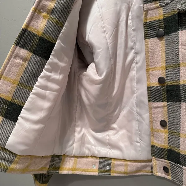 Urban Outfitters Green Yellow Cream Plaid Sherpa Collar Trucker Jacket‎ Sz Small - Image 7