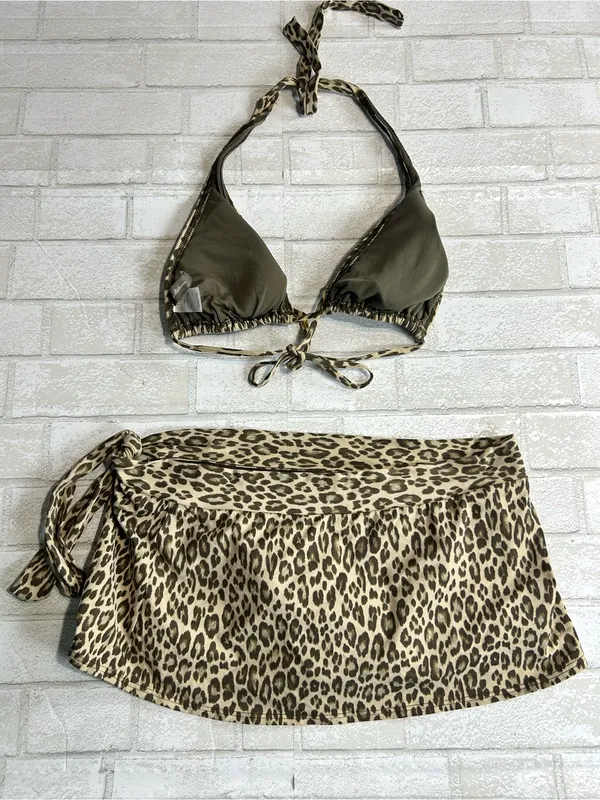 Tommy Bahama Leopard Print Halter Bikini Top and Skirt Swim Set - Size M/L - Image 2