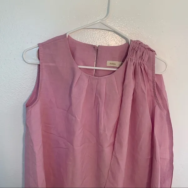 Adela Women's Sleeveless Blouse Crewneck Pleated Bow Shoulder Pink Purple - Image 3