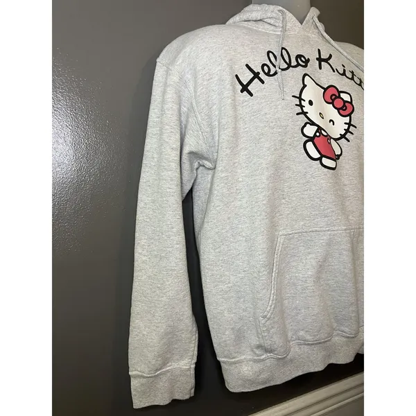 Hello Kitty Hoodie Sweatshirt Womens Small Gray Graphic Pullover Fleece Kawaii - Image 3