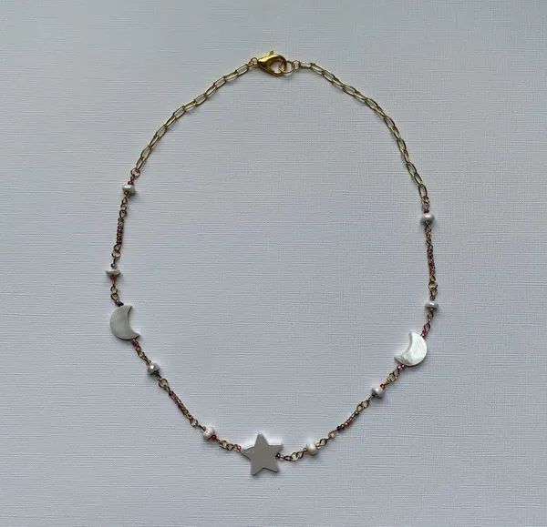 Gold moon and stars beaded necklace - Image 3