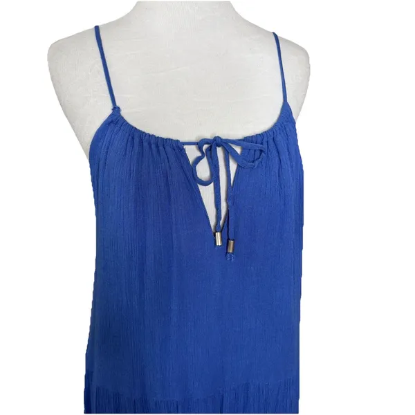 Tribe Blue Spaghetti Strap Sleeveless Tiered Maxi Ties at Neck Dress Size Medium - Image 2