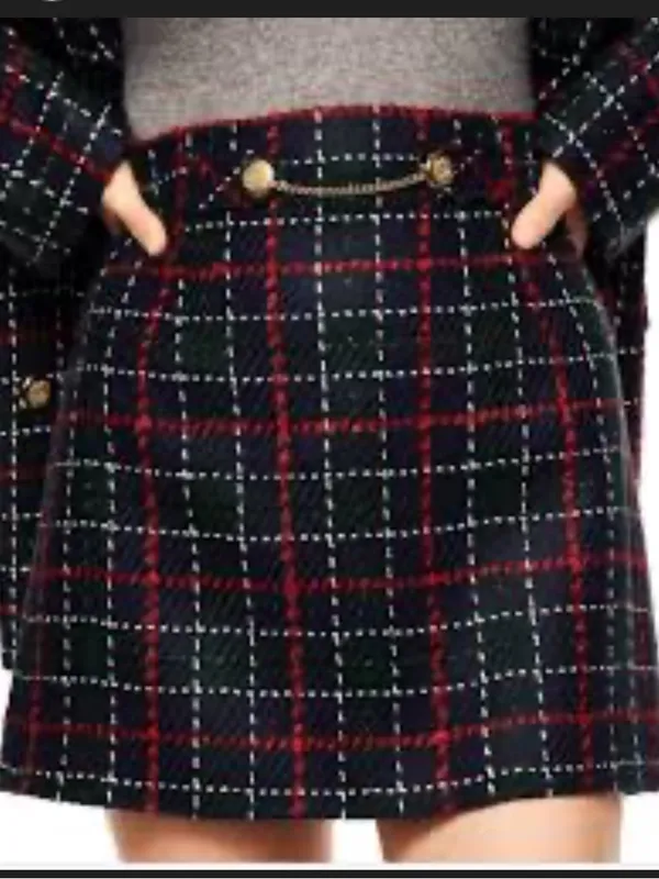Zara Blue Green Red Tartan Plaid Knit Mini Skirt Size Large - Image 2