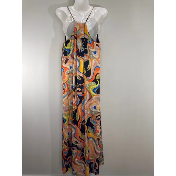 Nicole Miller New York‎ Abstract Swirl Print V-Neck Maxi Dress Multicolor M NWT - Image 7