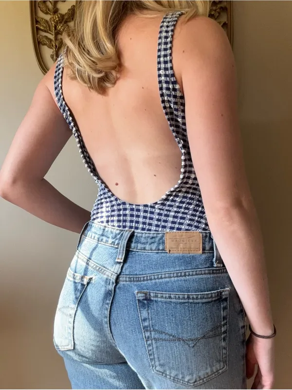 Mainstream Vintage One-Piece Navy and White Gingham Swimsuit - Image 8