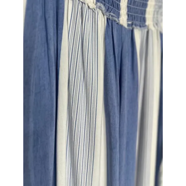 Ocean Drive Striped Wide Leg‎ Pants Smocked Waist Blue White Boho Beachy Medium - Image 5