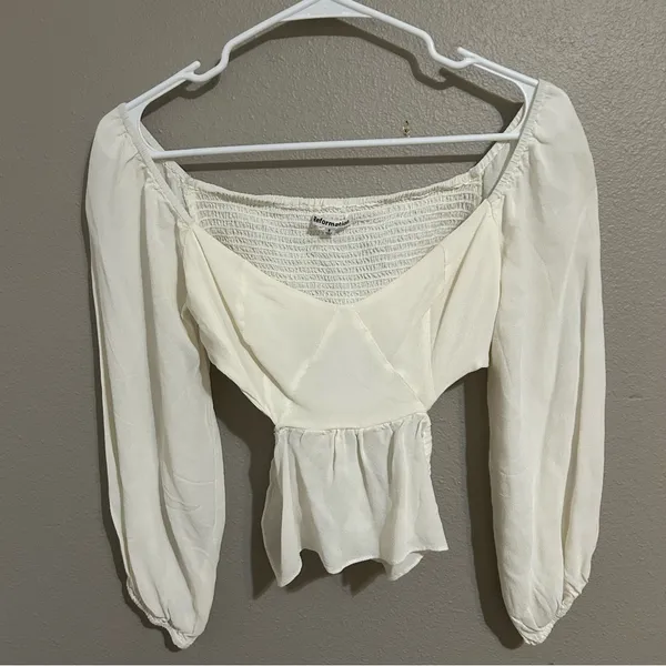 Reformation Laraine Ivory Off The Shoulder Cropped Blouse Women’s Size Medium 8 - Image 4