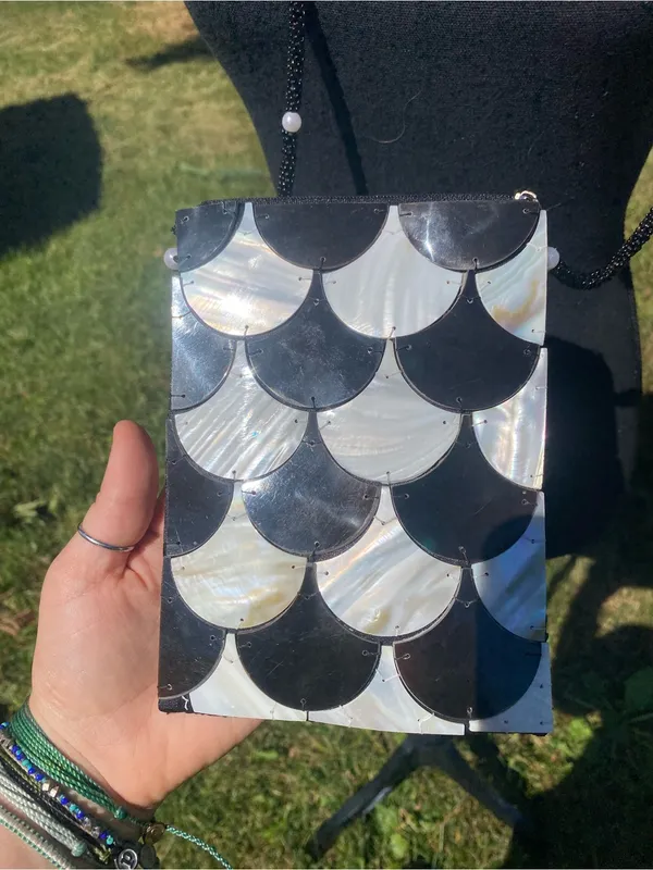 Black and Abalone Shell Tile Crossbody Bag by Mad Vintage Beaded Strap - Image 2