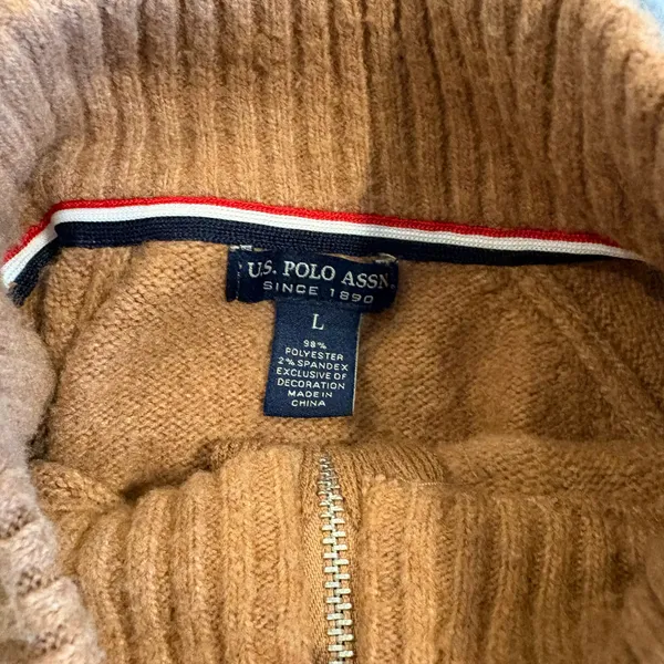 Vintage U.S. Polo Assn. Camel Brown Full Zip Sweater Jacket Women’s Large - Image 5