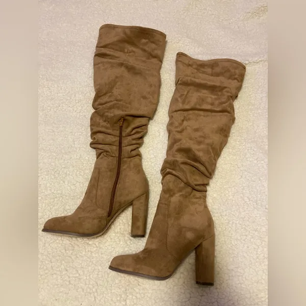 Over the knee faux suede boots. Tan Size 10 - Image 2