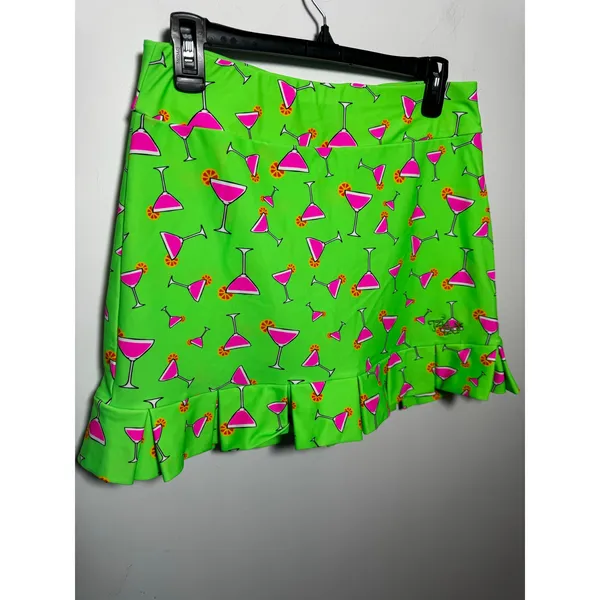 Tzu Tzu Sport Golf Athletic Skort Green Pink Martini Glass Print Ruffle Size M - Image 2