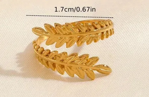 Vintage Leaf Design Adjustable Gold Plated Zinc Alloy Open End Leaf Ring - Image 3