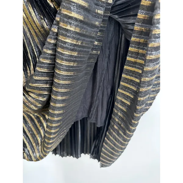 Trouve Metallic Black‎ Gold Shimmer Pleated Maxi Skirt Womens Size XS - Image 7