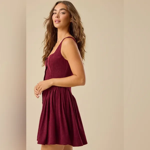 Altar'd State Ollie Mini Dress Burgundy Corduroy XS - Image 6
