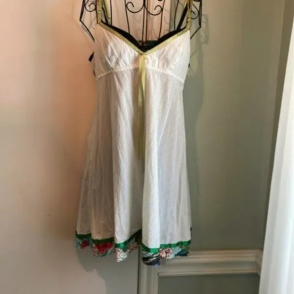 Vintage Free People white and green baby doll dress M - Image 2