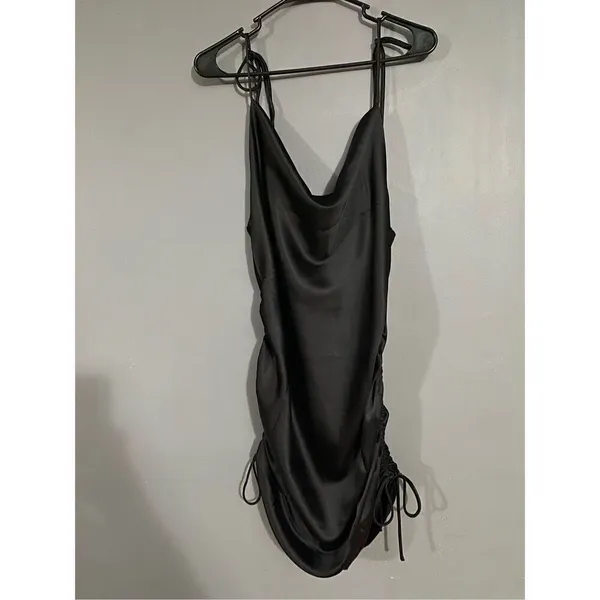 Adika Willow Satin Black Ruched Dress Size Large - Image 5