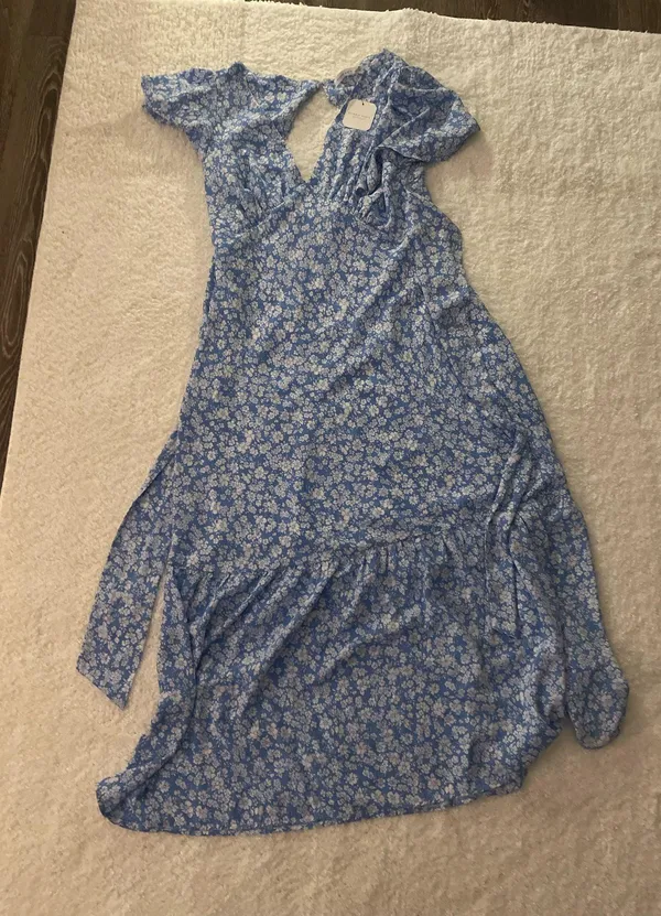NWT altar'd state bellarosa flutter sleeve blue/ivory midi dress. Size XL - Image 3