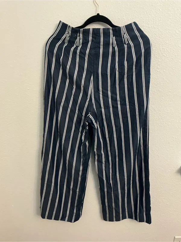 Express High Rise Wide Leg Striped Pants Size 6S Blue White - Image 6